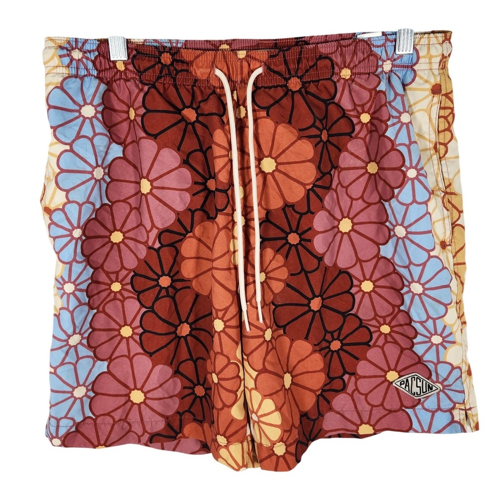 PACSUN Red Pink Floral Mens Swim Trunks Lined Size Medium